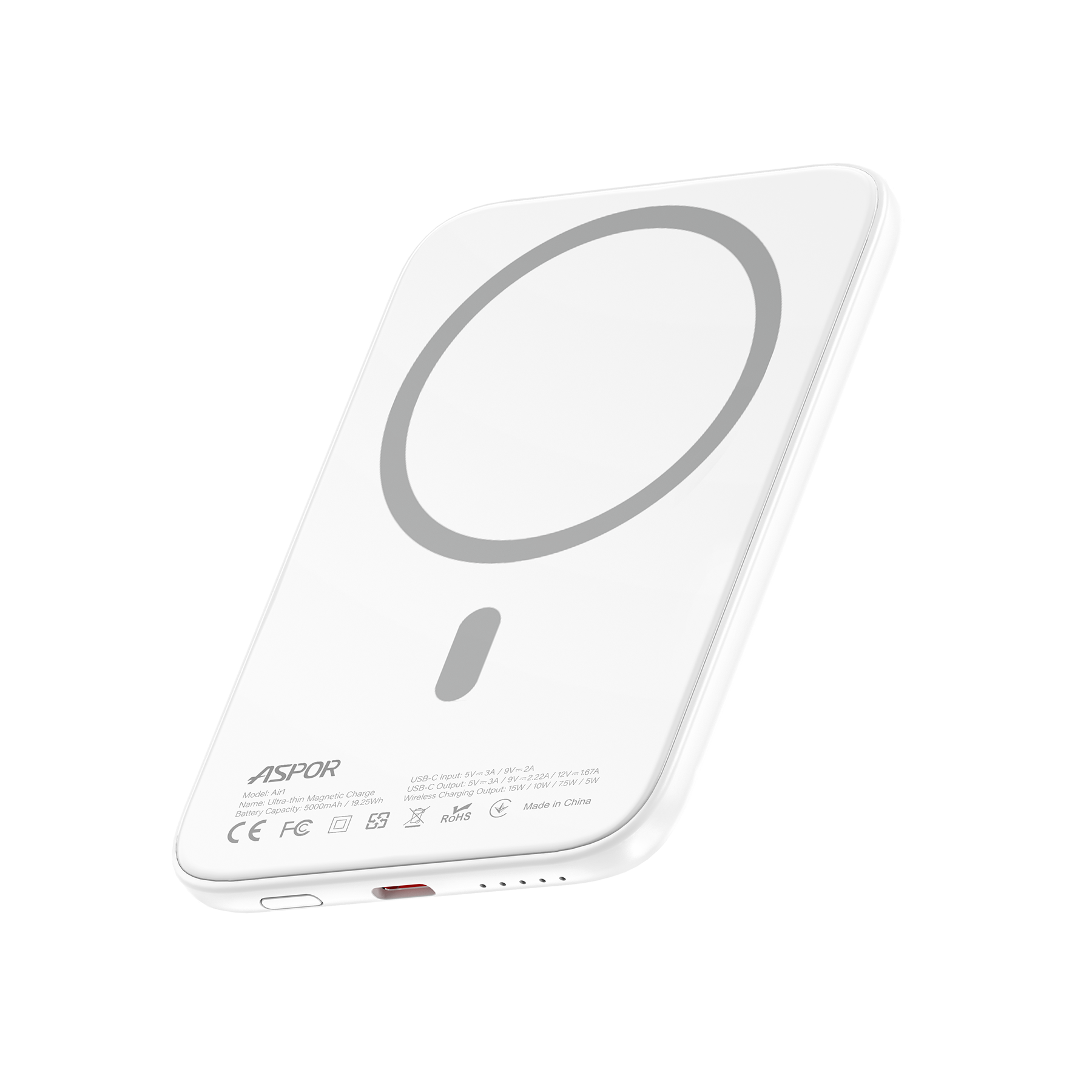 Chargeur magn&eacute;tique sans fil mince ASPOR 【Profil ultra-mince 丨 Charge magn&eacute;tique stable】Air1