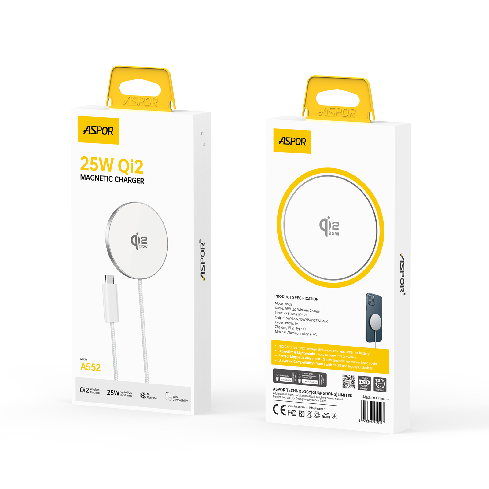 ASPOR Magnetic Wireless Charger【Qi2 Certified | Ultra-Slim | Zero Overheating】A552