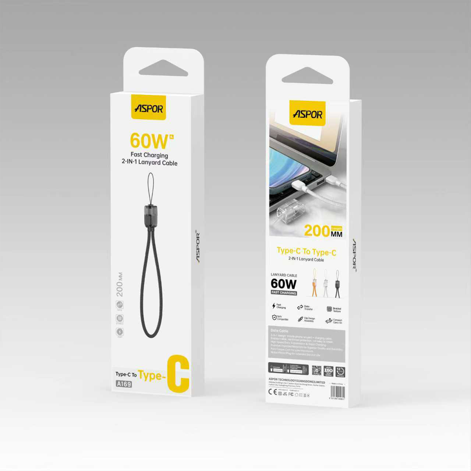 ASPOR 2-in-1 data cable+lanyard A169